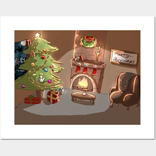 Cosy Fireplace with a Christmas Tree Posters and Art